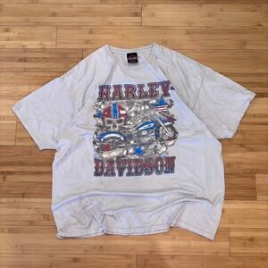 Vintage grunge sturgis skull white Harley Davidson tshirt